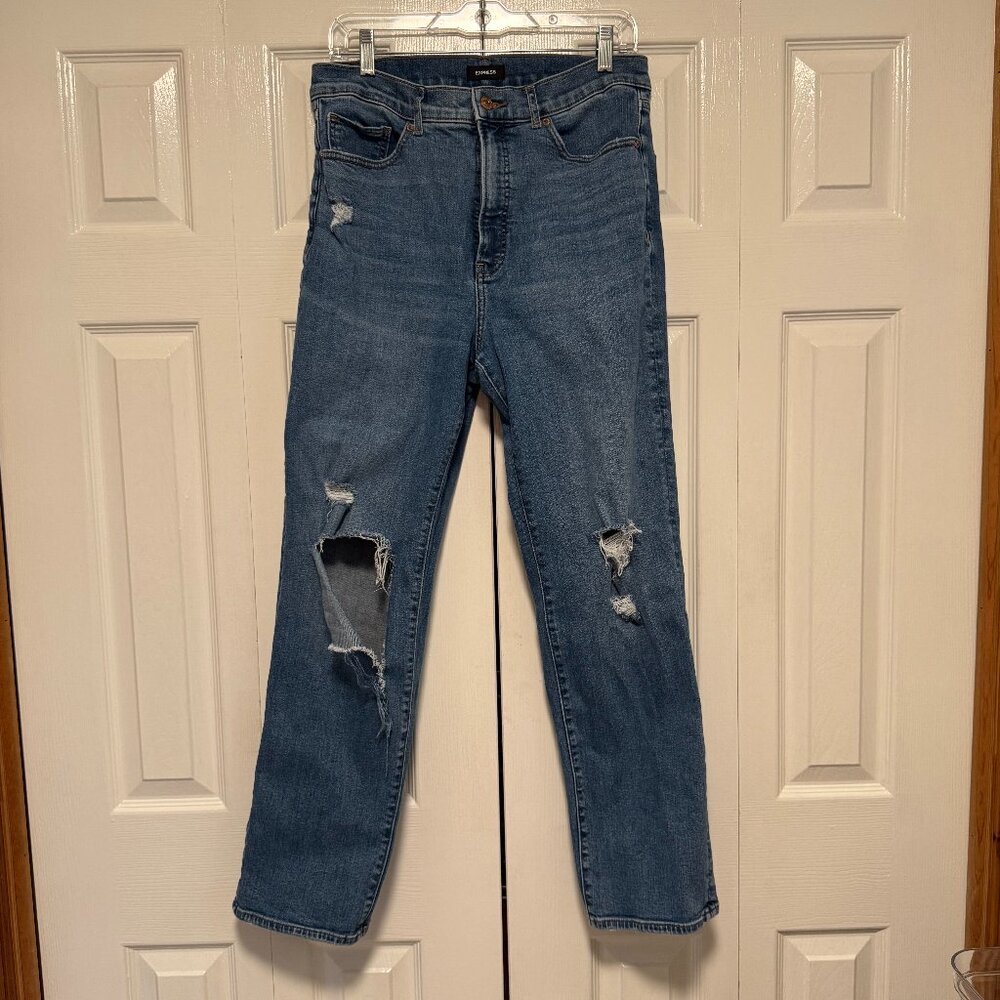Womens Express Brand Modern Straight Leg  Distressed Jeans Size 10R